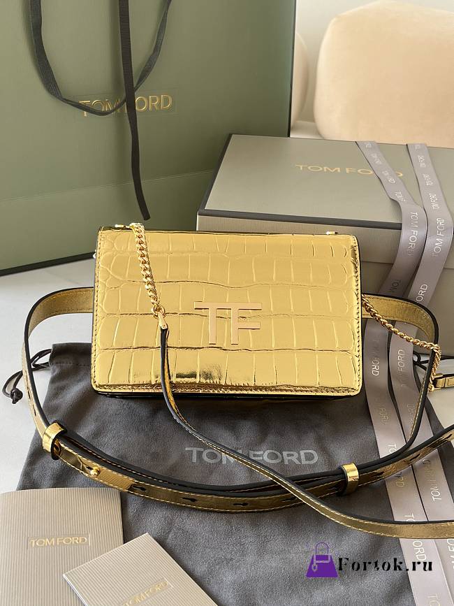 Fortok Tom Ford Crocodile Pattern Shoulder Bag in Gold 16x10x4cm - 1