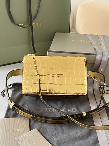 Fortok Tom Ford Crocodile Pattern Shoulder Bag in Gold 16x10x4cm