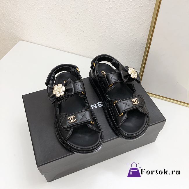 Fortok Chanel Velcro Sandals in Black - 1