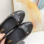 Fortok Chanel Heart Flower Patterns Star Logo Ballet Shoes Black - 6