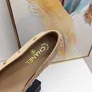 Fortok Chanel Heart Flower Patterns Star Logo Ballet Shoes Beige - 5