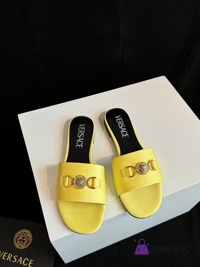 Fortok Versace Yellow Satin Logo Slides - 1