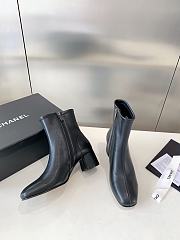 Fortok Chanel Chunky Heel Short Boots Black - 4