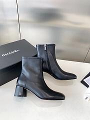 Fortok Chanel Chunky Heel Short Boots Black - 3