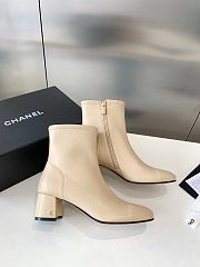 Fortok Chanel Chunky Heel Short Boots Beige - 2
