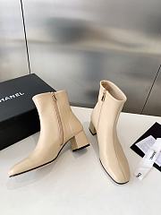 Fortok Chanel Chunky Heel Short Boots Beige - 5