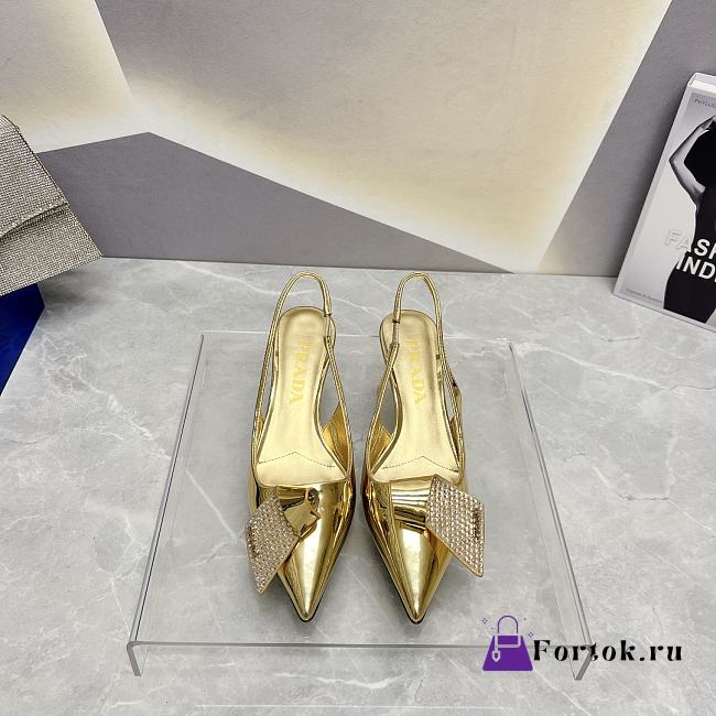 Fortok Prada Gold Crystal-embellished Slingback Pumps - 1