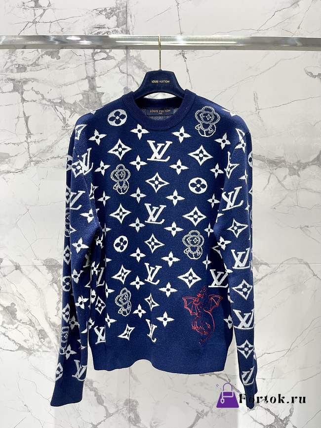 Fortok Louis Vuitton Jacquard Wool Knitted Sweater Blue - 1