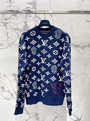 Fortok Louis Vuitton Jacquard Wool Knitted Sweater Blue - 1