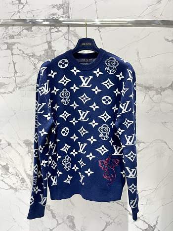 Fortok Louis Vuitton Jacquard Wool Knitted Sweater Blue