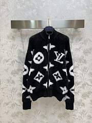 Fortok Louis Vuitton Night Monogram Mink Collar Zipper Cardigan - 1