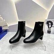Fortok Prada Zipper Thick Heel Short Boots Black - 5