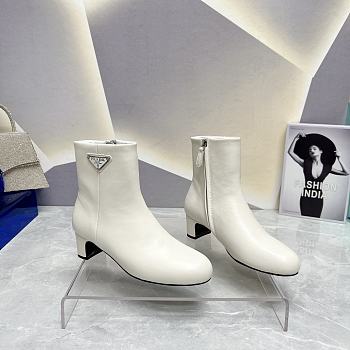 Fortok Prada Zipper Thick Heel Short Boots White