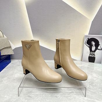 Fortok Prada Zipper Thick Heel Short Boots Beige