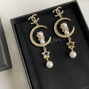 Fortok Chanel Vintage Button Pair Earrings Pierce Star Pearl Black Gold