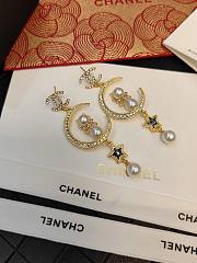 Fortok Chanel Vintage Button Pair Earrings Pierce Star Pearl Black Gold - 5