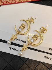 Fortok Chanel Vintage Button Pair Earrings Pierce Star Pearl Black Gold - 3