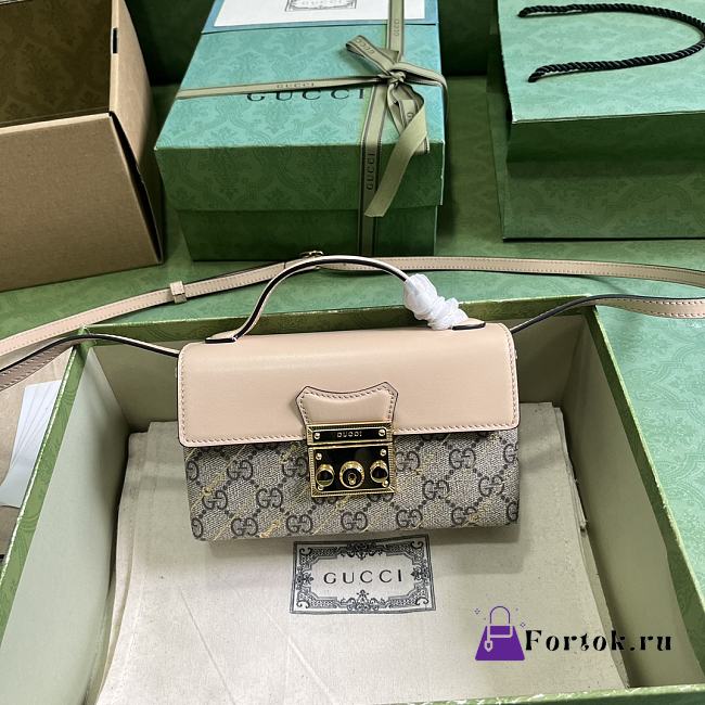 Fortok Gucci Metallic Padlock Light Pink Leather Bag With Horsebit Print 774342 10x18x5cm - 1