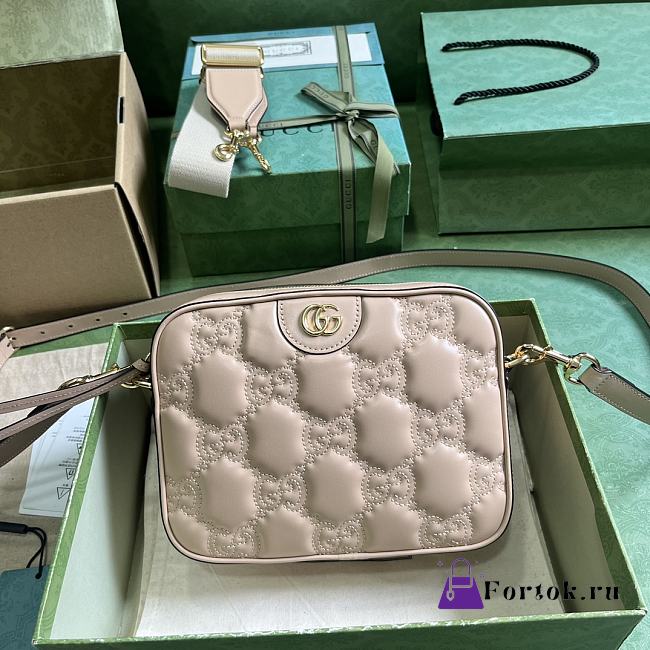 Fortok Gucci GG Quilted Zip-up Crossbody Bag Light Pink 702234 21.5x 17x 7.5cm - 1