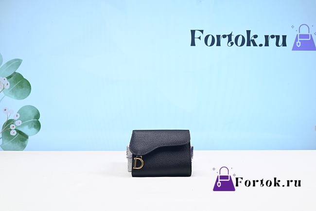 Fortok Dior Saddle Lotus Wallet Black Grained Calfskin 11cm - 1