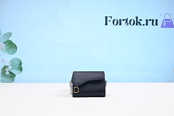 Fortok Dior Saddle Lotus Wallet Black Grained Calfskin 11cm