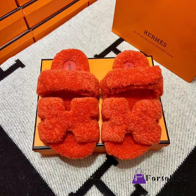 Fortok Hermes Chypre Fur Sandals Orange - 1