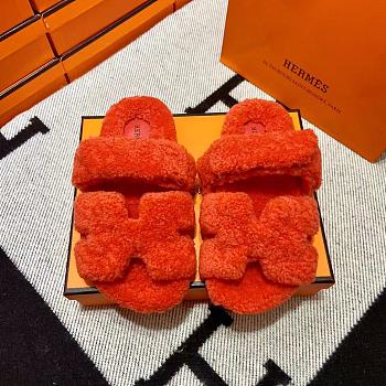 Fortok Hermes Chypre Fur Sandals Orange