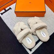 Fortok Hermes Chypre Fur Sandals White - 3