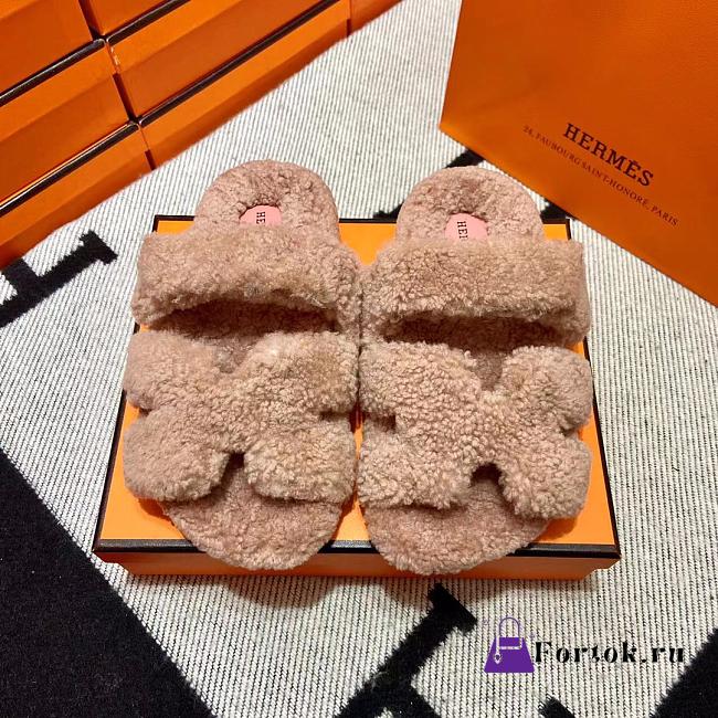 Fortok Hermes Chypre Fur Sandals Beige - 1