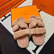 Fortok Hermes Chypre Fur Sandals Beige - 6
