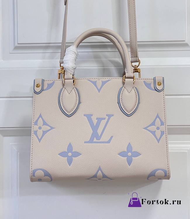 Fortok Louis Vuitton Onthego Monogram Empreinte Leather Bag White&Blue M45653 25x19x11cm - 1