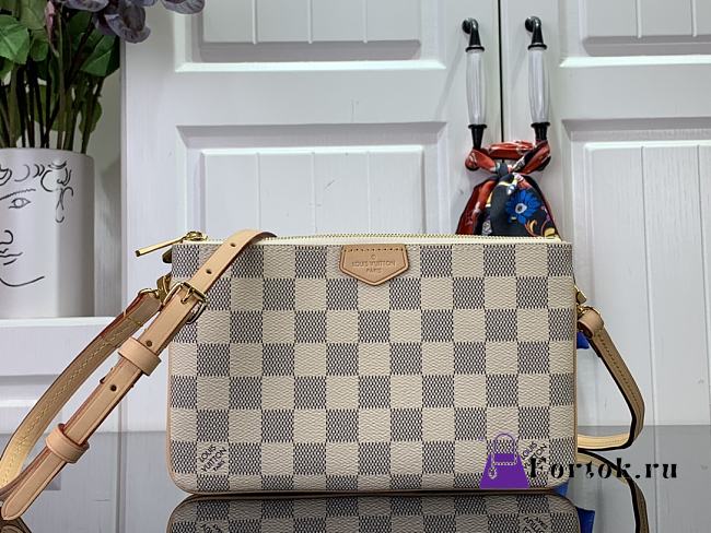 Fortok Louis Vuitton Double Zip Pochette Damier Azus Canvas N60460 20x12.5x3cm - 1