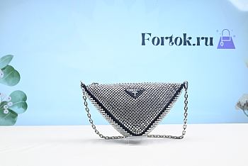 Fortok Prada Crystal-embellished Satin Black Shoulder Bag 26cm