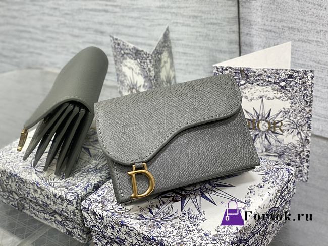 Fortok Dior Saddle Lotus Wallet Grey Grained Calfskin 12x10x5cm - 1