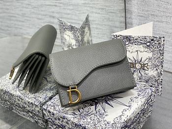 Fortok Dior Saddle Lotus Wallet Grey Grained Calfskin 12x10x5cm