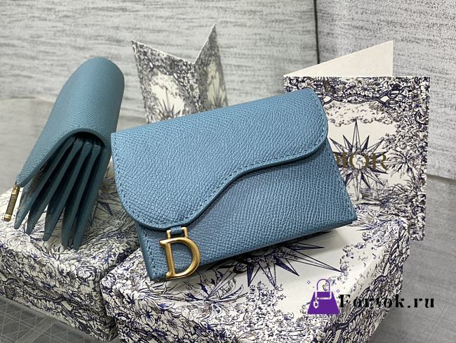 Fortok Dior Saddle Lotus Wallet Blue Grained Calfskin 12x10x5cm - 1