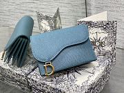 Fortok Dior Saddle Lotus Wallet Blue Grained Calfskin 12x10x5cm - 1