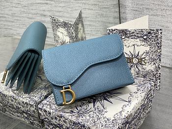 Fortok Dior Saddle Lotus Wallet Blue Grained Calfskin 12x10x5cm