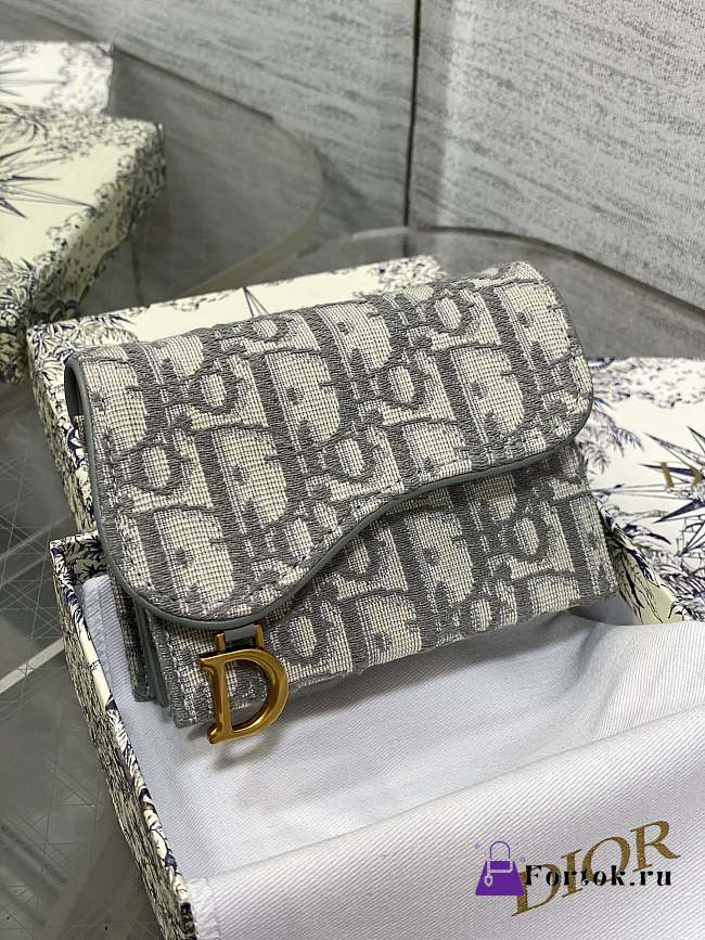 Fortok Dior Saddle Oblique Jacquard Compact Wallet Grey 12x10x5cm - 1