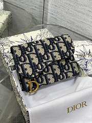 Fortok Dior Saddle Oblique Jacquard Compact Wallet Blue 12x10x5cm - 1