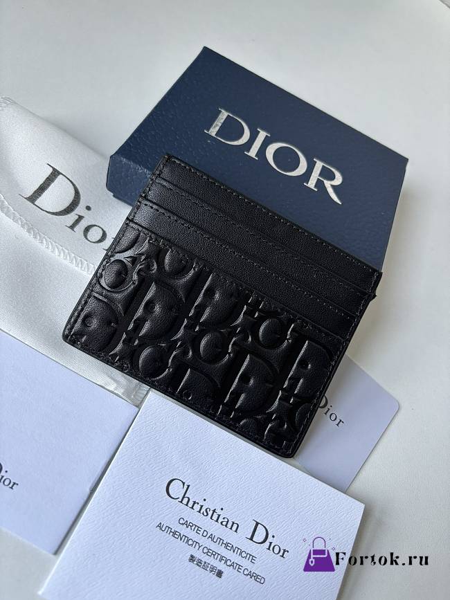 Fortok Dior Black Gravity Leather Card Holder 10x8cm - 1