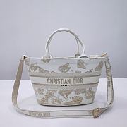 Fortok Dior Hat Basket Bag White and Gold-tone Gradient Butterflies Embroidery 27x20x8cm  - 1