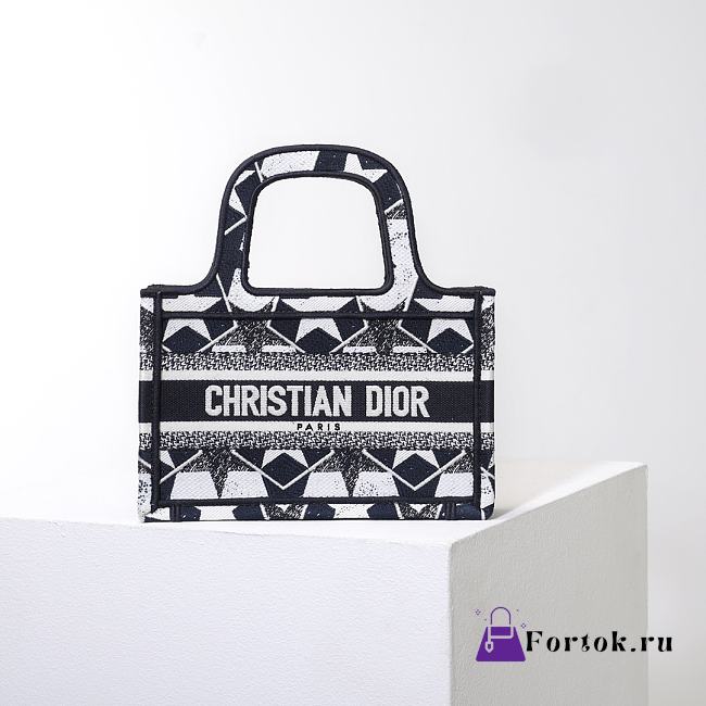 Fortok Dior Étoile Graphic Embroidery Mini Tote Bag Blue&White 22.5x24x8cm - 1