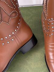 Fortok Gucci Double G Studded Leather Ankle Boots Brown - 5