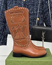 Fortok Gucci Double G Studded Leather Ankle Boots Brown - 1