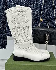 Fortok Gucci Double G Studded Leather Ankle Boots White  - 1