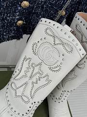 Fortok Gucci Double G Studded Leather Ankle Boots White  - 2