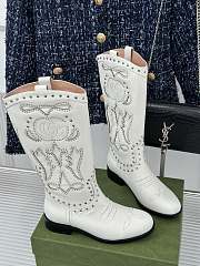 Fortok Gucci Double G Studded Leather Ankle Boots White  - 5