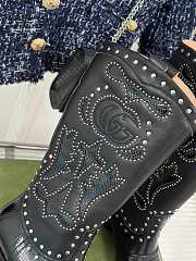 Fortok Gucci Double G Studded Leather Ankle Boots Black - 4