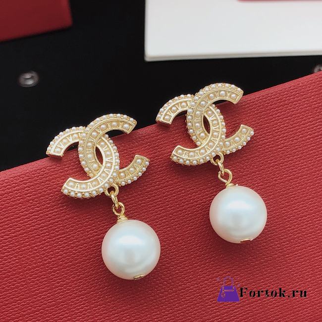 Fortok Chanel Double C Pearl Earrings XED0104 - 1